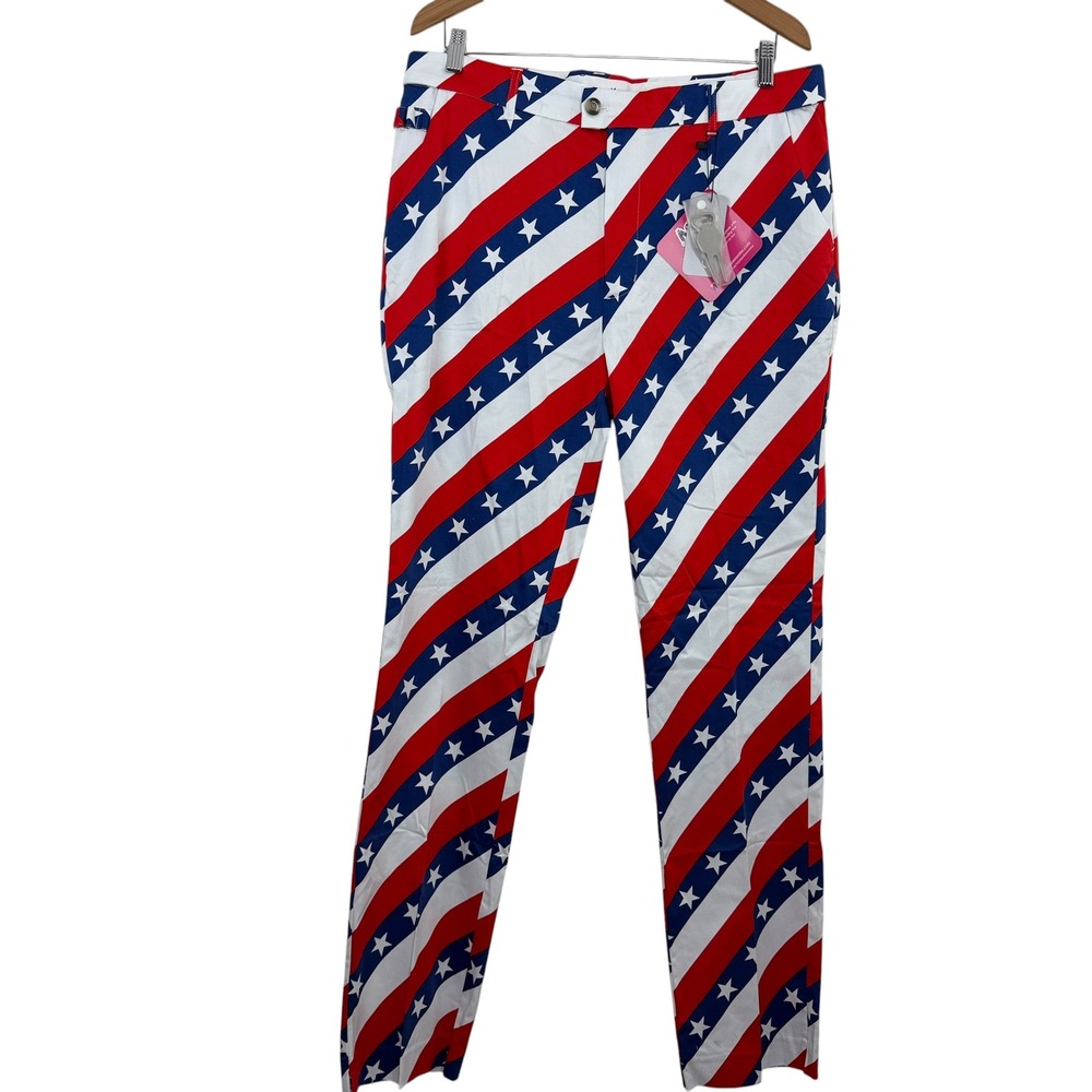 Royal & Awesome Trousers Mens 36 Red Stars and Stripes Golf Pants